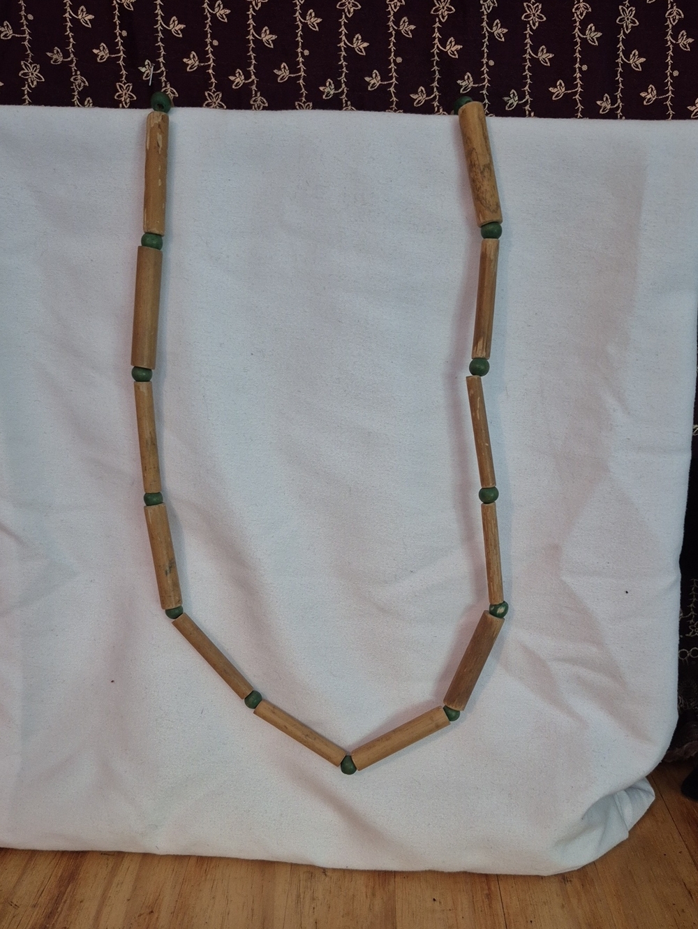 Natural Bamboo Tube Necklace with Green Accent Beads